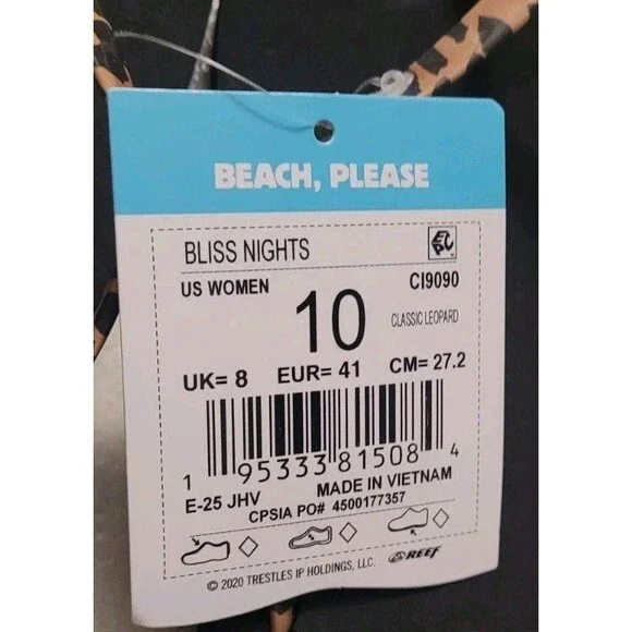 Woman Reef Bliss Nights Water-Friendly Classic Leopard/Black US 10 Brand New - Picture 2 of 3
